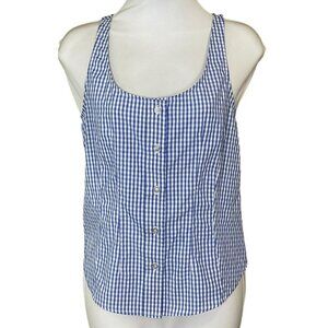 Thakoon Collective Blue & White Gingham Button-Down Sleeveless Designer Top Sz 6